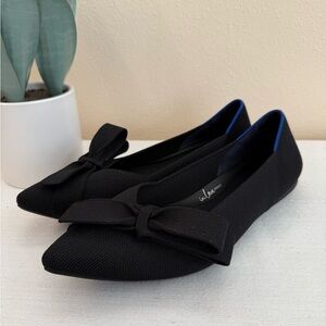 New Rothy’s In Love Insole Elegant Black Knit Women's Flats with Bow